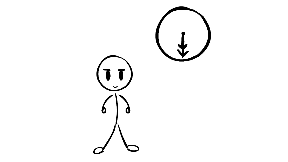 stick figure with a clock showing 6:30 time