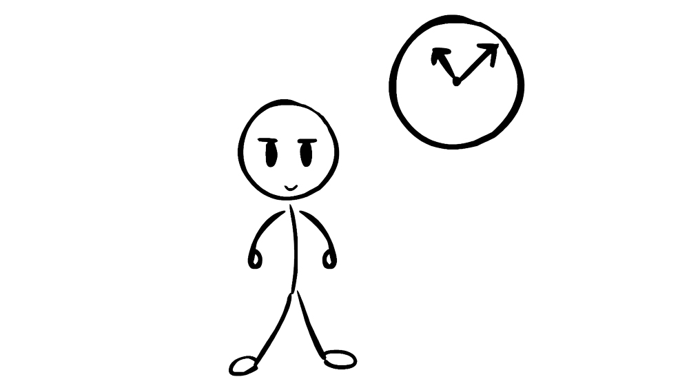 stick figure with clock showing 10:10