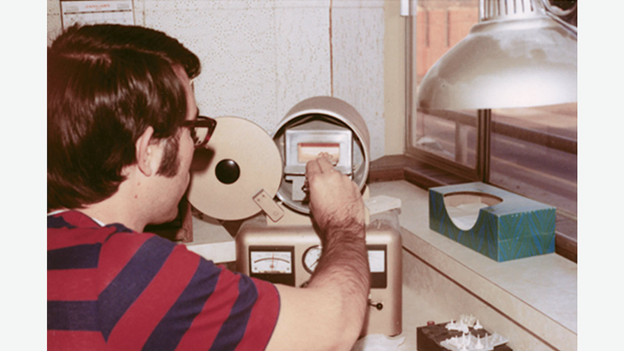 Jim working at a lab bench in 1971.