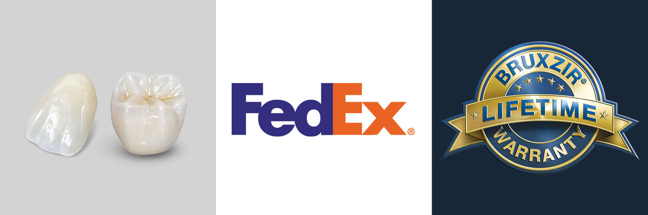Next Day BruxZir, FedEx Logo and Warranty Badge