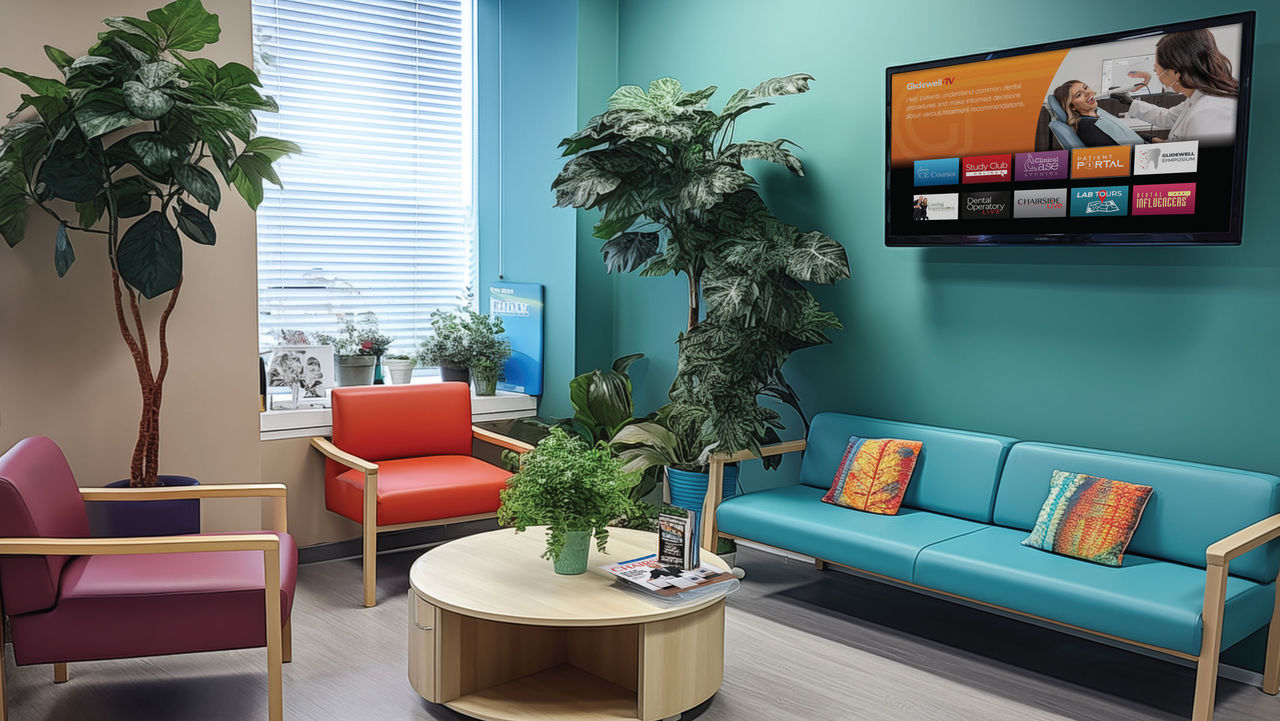 Modern waiting room with vibrant seating