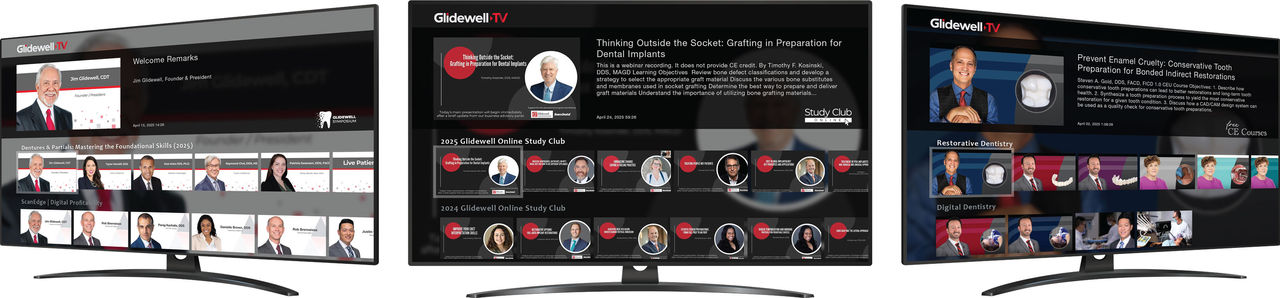 Flat-screen TVs displaying Glidewell TV content