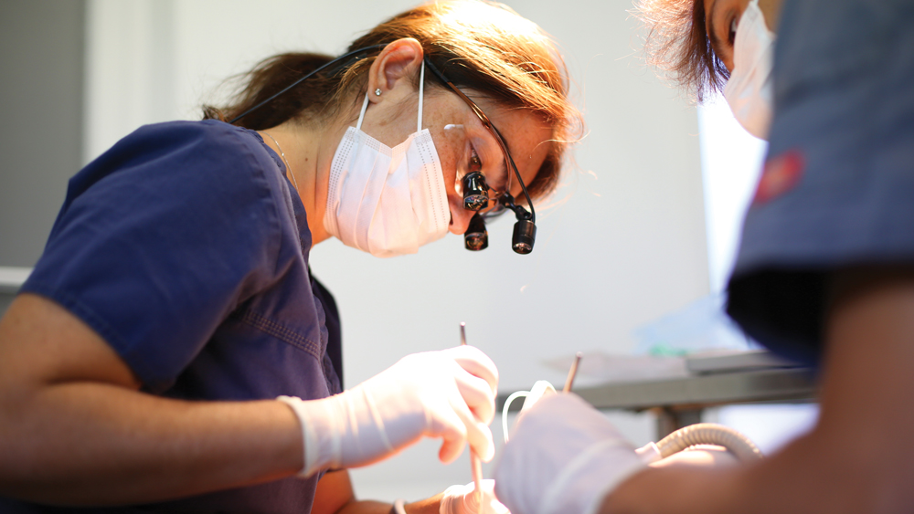 Specialist dentist working on a patient