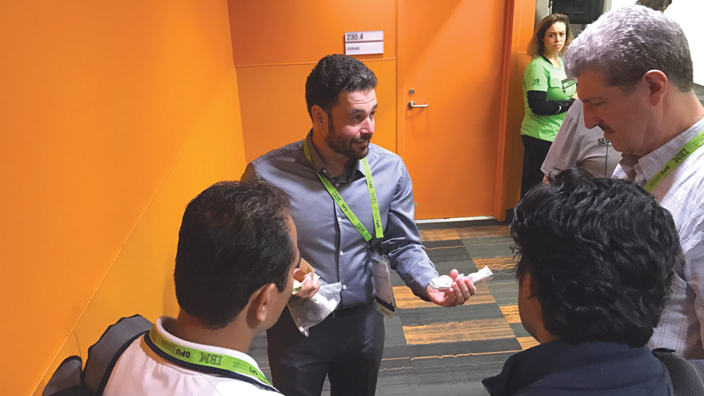 Azernikov discusses AI-produced restorations with conference attendees at the NVIDIA GPU Technology Conference in Silicon Valley in 2017