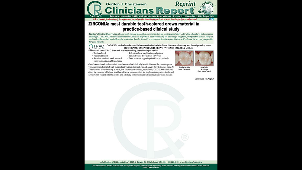Clinicians Report about Zirconia