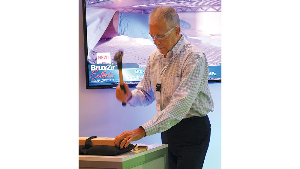 The symposium exhibit hall presented many interactive demonstrations. Doctors lined up to perform the “Hammer Test,”  in which BruxZir® Solid Zirconia proved to be chip-proof and virtually unbreakable.