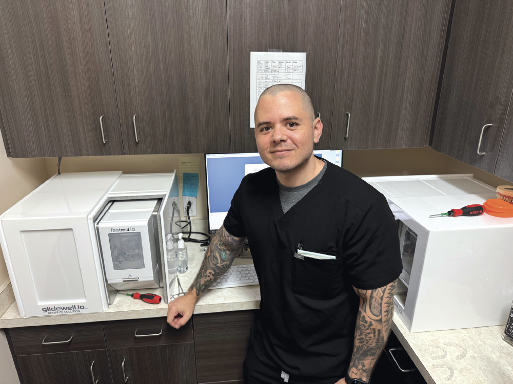 Most of the case work performed at Dr. David Zant’s office is handled same day, thanks to several in-office mills and capable, well-trained staff like Ryan (pictured here).