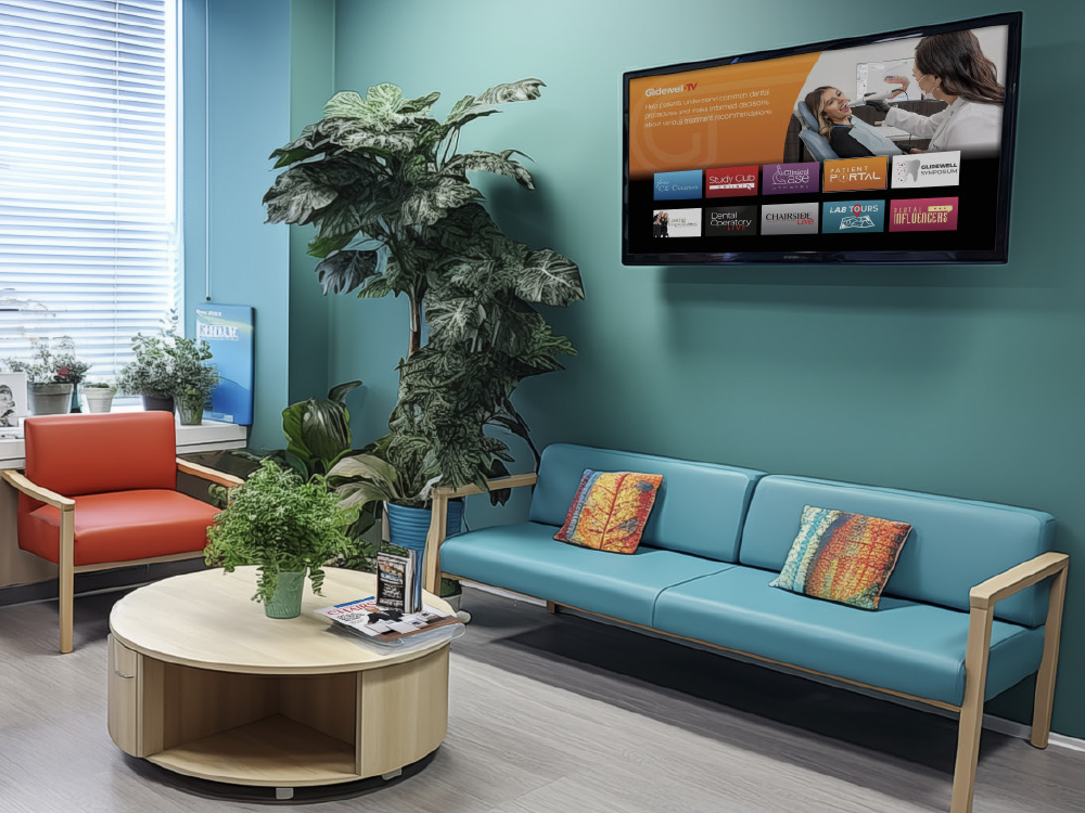 Modern waiting room with teal accents