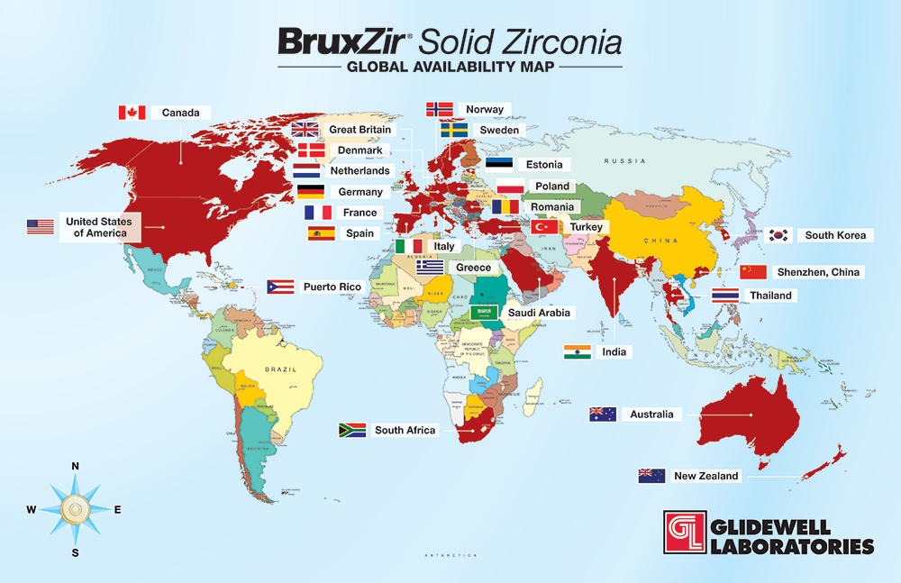 BruxZir Solid Zirconia Global Availability Map